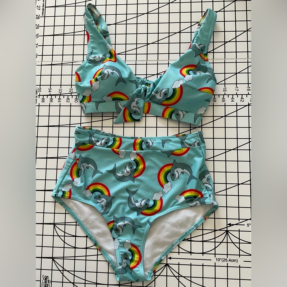 modcloth x collectif rainbow shark bikini size small